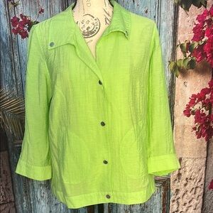 Chico’s Lime Green lightweight snap close jacket, size 8 or Chico’s 1, excellent